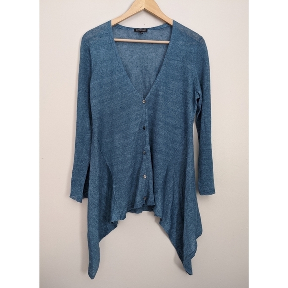 Eileen Fisher Linen Asymmetrical Hem Cardigan - Picture 1 of 5